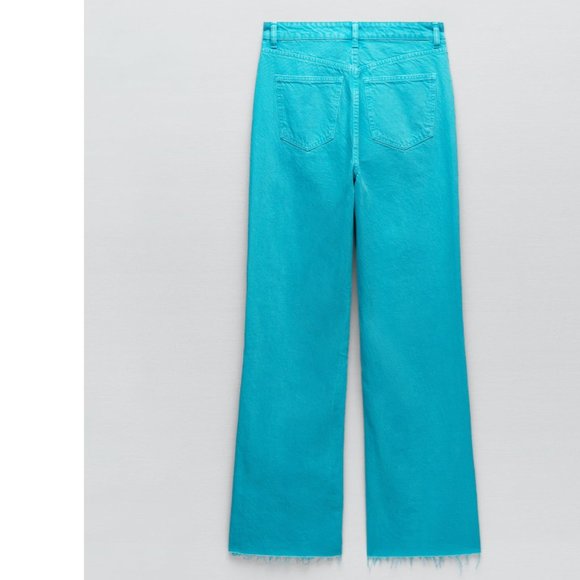 Zara Jeans Zara Full Length High Rise Wide Leg Turquoise Jeans